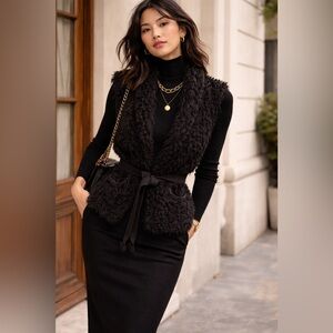 Wilfred Black Shaggy Teddy Vest with Belt